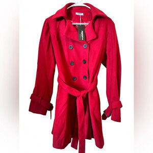 NWT Women's Fashion Faux Fur Lapel Double-Breasted Thick Wool Trench Coat Winter